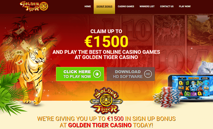 Golden Tiger casino : 5 huge Match Bonuses